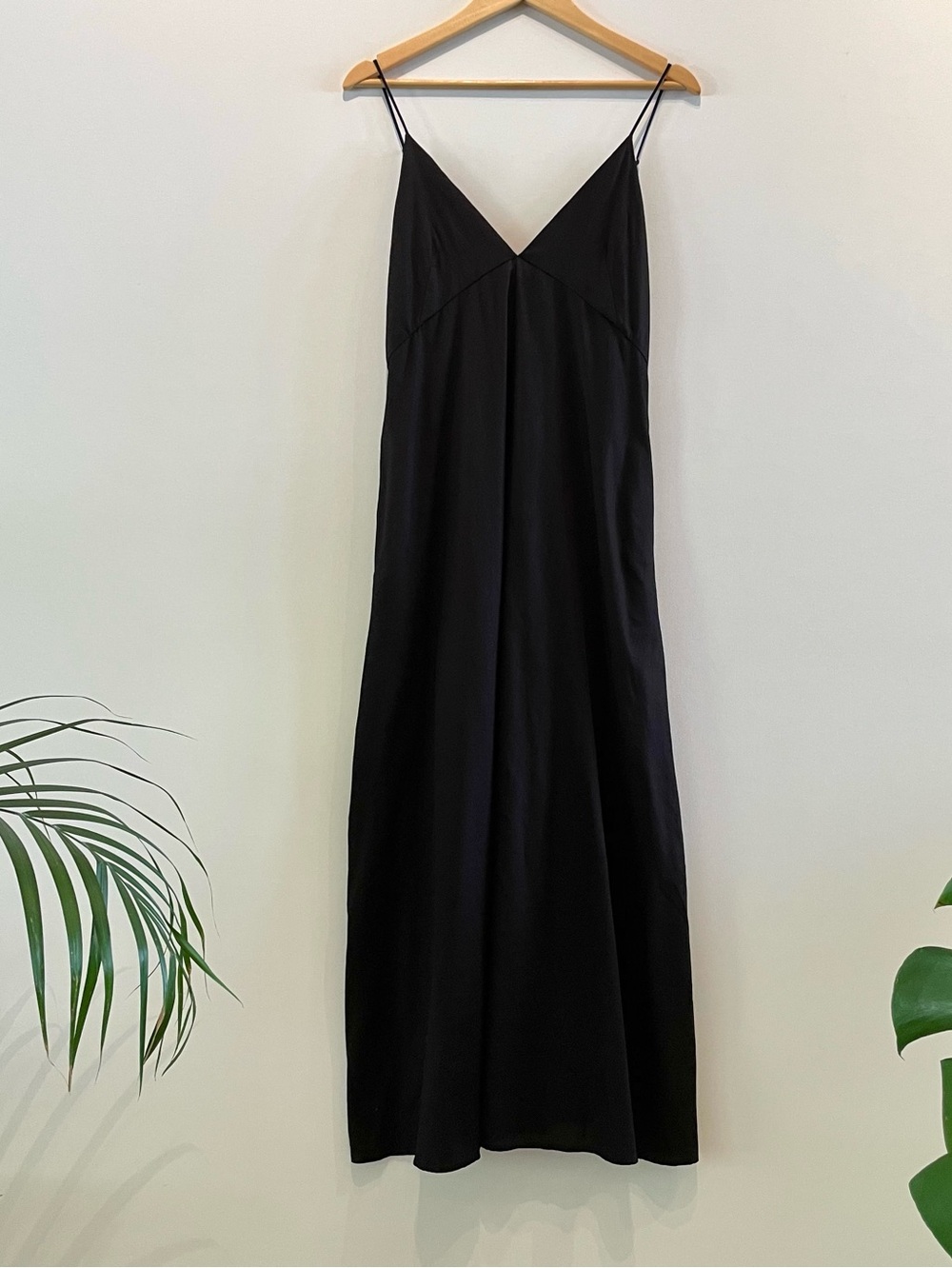 LESET Black YOKO V Midi Dress with spaghetti straps NWT